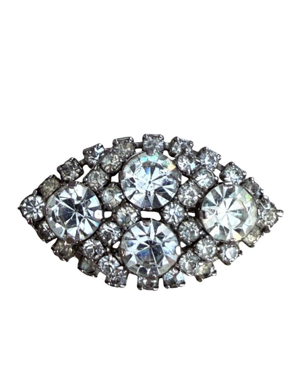 Vintage Made in AUSTRIA Clear Rhinestone Brooch Pin Marquise Eye Shape 1940s 50s